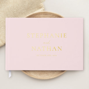 Moderne Blush Roze Minimalistische Gold Foil Weddi Gastenboek