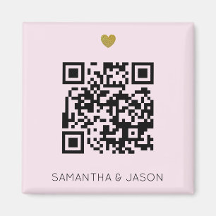 Moderne Blush Roze QR Code Bruiloft uitnodiging Magneet