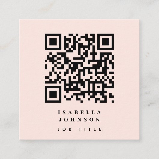 Moderne Blush Roze QR Code Social Media Iconen Vierkante Visitekaartje (Voorkant)