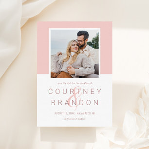 Moderne Blush Roze Roze Monogram Trouwfoto Save The Date