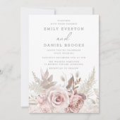 Moderne Blush Roze Rozen Bruiloft Kaart (Voorkant)