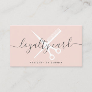 Moderne blush roze schaar script ponskaart klantenkaartje