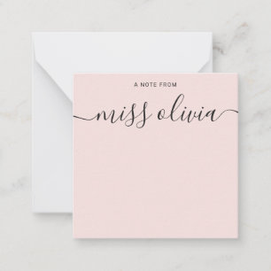 Moderne Blush Roze Script Aangepaste Leraren Notitiekaartje