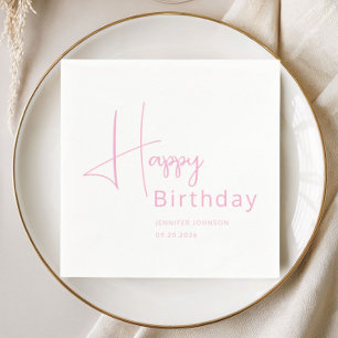 Moderne Blush Roze Script Verjaardag Servet