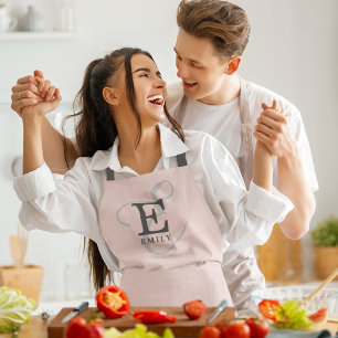 Moderne Blush Roze Stijlvolle Monogram Typografie Schort