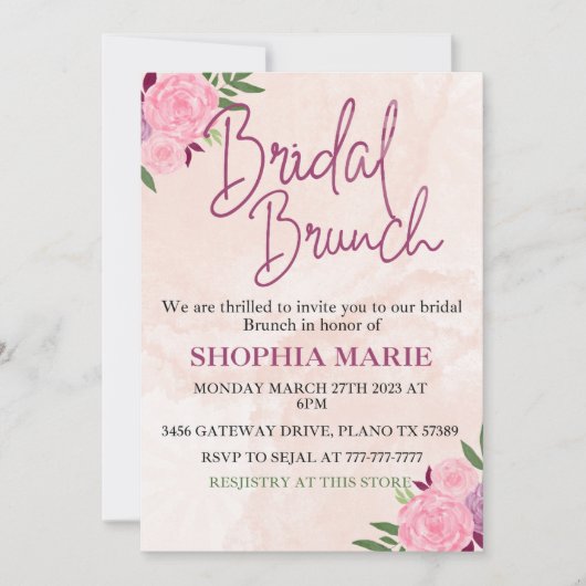 Moderne Blush Roze Waterverf Bloem Bruids Brunch Save The Date (Voorkant)