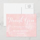 Moderne blush roze waterverf dank u briefkaart (Voorkant / Achterkant)