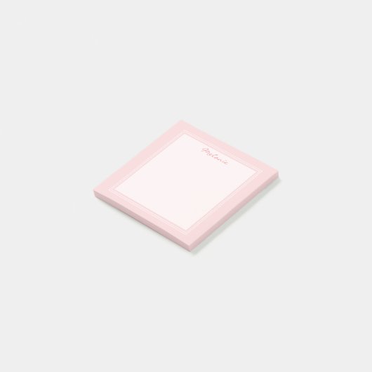 Moderne Blush Roze Wit Rand Script Post-it® Notes (Schuin)