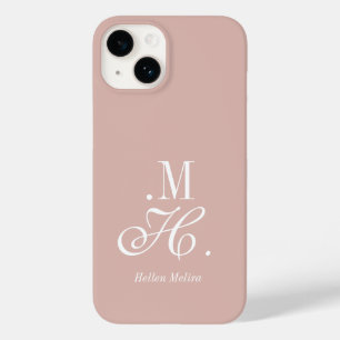 Moderne Blush Roze Witte Monogram Naam Case-Mate iPhone 14 Hoesje