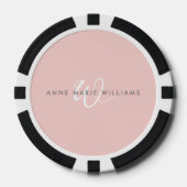 Moderne Blush Roze Witte Script Monogram Poker Chips (Voorkant)