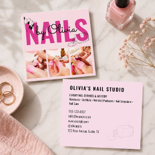 Moderne Blush Roze Zwart 3 Foto Kunst Nagel Salon Vierkante Visitekaartje