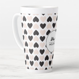 Moderne Blush Roze Zwart Liefde Harten Monogram Latte Mok