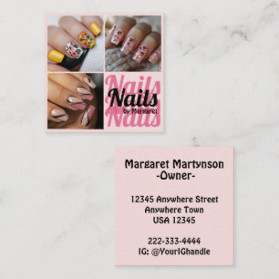 Moderne Blush Roze Zwarte Krachtige 3 Foto Nagelsa Vierkante Visitekaartje