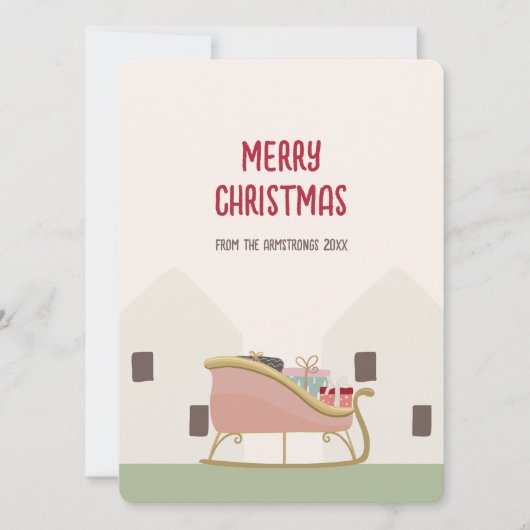 Moderne Blush Sledge Kerstgroet Feestdagenkaart (Voorkant)