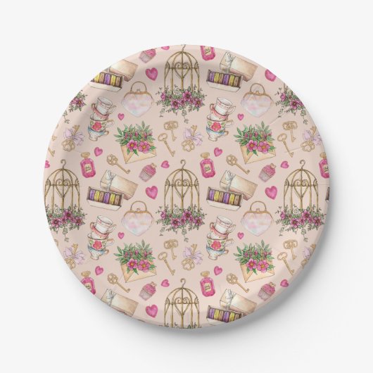 Moderne Blush Tea Party Papieren Bordje (Voorkant)
