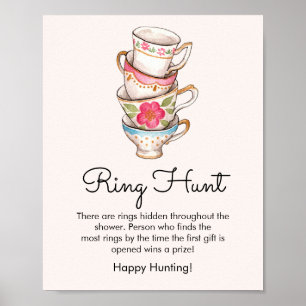 Moderne Blush Tea Party Ring Hunt Spel Bruids Poster
