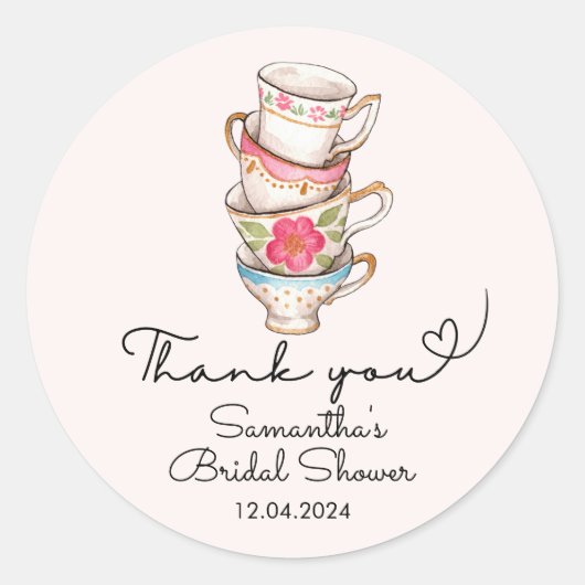 Moderne Blush Thee Party Bruiloft Danken Ronde Sticker (Voorkant)