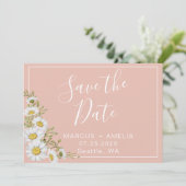 Moderne Blush & White Daisies Save The Date (Staand voorkant)