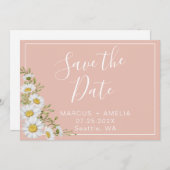 Moderne Blush & White Daisies Save The Date (Voorkant / Achterkant)
