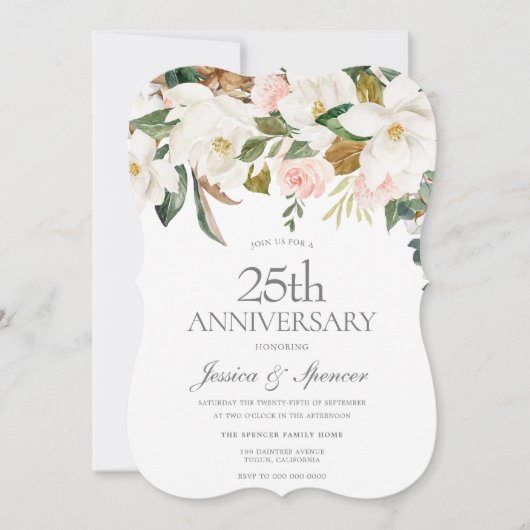 Moderne Blush Witte Bloem 25e Trouwdagjubileum Kaart (Voorkant)