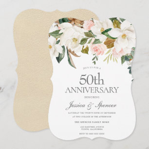 Moderne Blush Witte Bloem 50ste Huwelijksjubileum Kaart