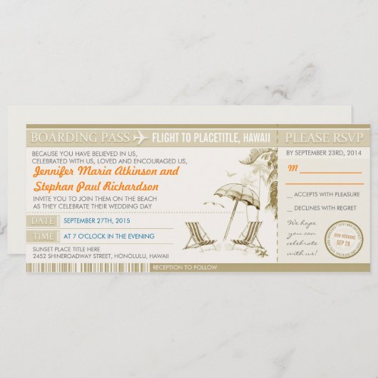 Moderne boardingpass tickets huwelijksuitnodiginge kaart (Voorkant / Achterkant)