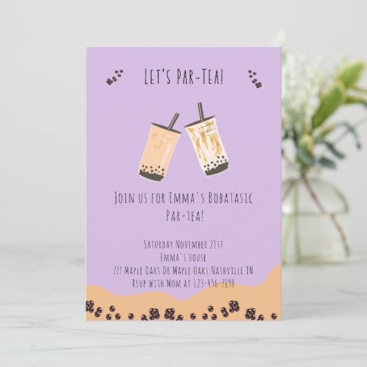Moderne Boba Par-tea Bubble thee Verjaardagsuitnod Kaart (Staand voorkant)