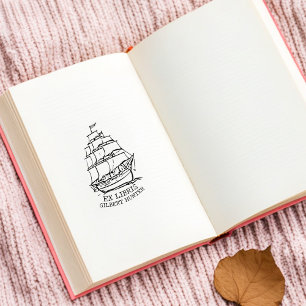 Moderne Boekplaat Schip Nautilus Bibliotheek Boek Rubberstempel