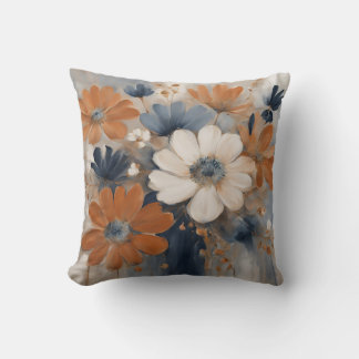 Moderne boerderij navyblauw verbrande oranje bloem kussen