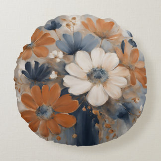 Moderne boerderij navyblauw verbrande oranje bloem rond kussen