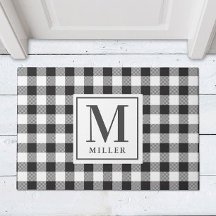 Moderne boerderij zwarte Buffalo geruite monogram Deurmat