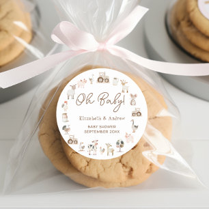 Moderne boerderijdieren Genderneutraal Baby shower Ronde Sticker