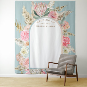 Moderne Boheemse Blush Bloemstuk Bruiloftsmuur Tap Wandkleed