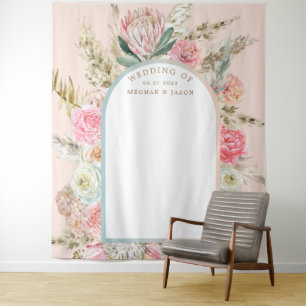 Moderne Boheemse Blush Bloemstuk Bruiloftsmuur Tap Wandkleed