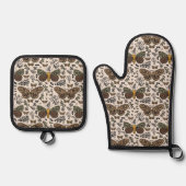 Moderne Boheemse Moth Wildflowers Abstract patroon Ovenwant & Pannenlap Set (Voorkant)