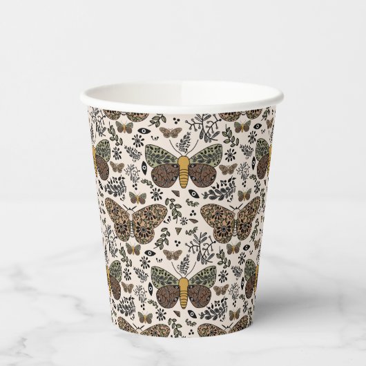 Moderne Boheemse Moth Wildflowers Abstract patroon Papieren Bekers (Links)