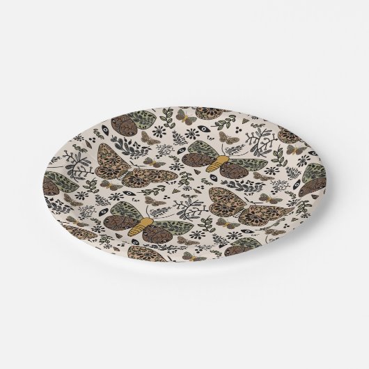 Moderne Boheemse Moth Wildflowers Abstract patroon Papieren Bordje (Gekanteld)