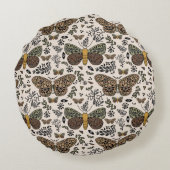 Moderne Boheemse Moth Wildflowers Abstract patroon Rond Kussen (Achterkant)