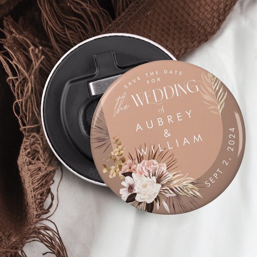 Moderne Boheemse Waterverf Floral Save the Date Button Flesopener
