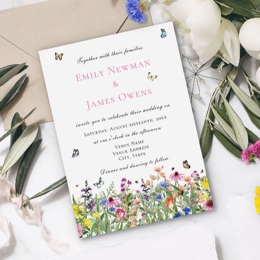 Moderne Boheemse Wilde Bloemen Bruiloft Kaart