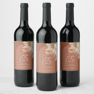 Moderne bohemen terracotta pampas behalve de datum wijn etiket