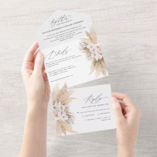 Moderne bohemian pampas gras botanische bruiloft all in one uitnodiging