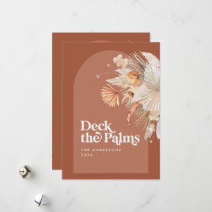 Moderne, bohemische, gedroogde botanische palm Ker Feestdagenkaart