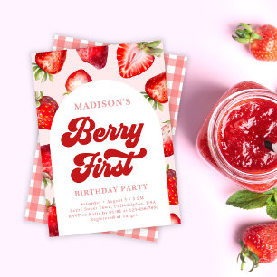 Moderne Boho aardbeienbes Eerste Verjaardag Kaart
