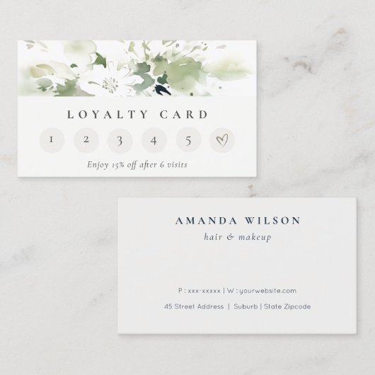 Moderne Boho Abstract Groene Bloemen 6 Punch Loyal Visitekaartje (Voorkant / Achterkant)