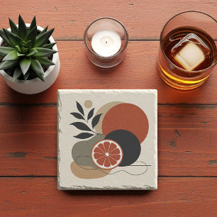Moderne Boho Abstracte Kunst Oranje en Terracotta Stenen Onderzetter