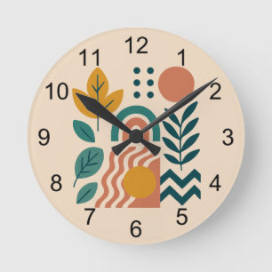 Moderne Boho Abstracte Natuur muurkunst Ronde Klok