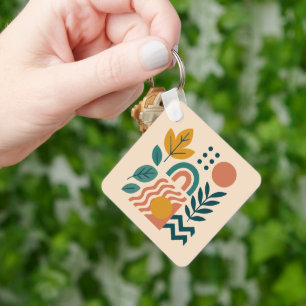 Moderne Boho Abstracte Natuur muurkunst Sleutelhanger
