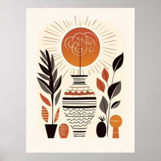 Moderne Boho Abstracte Terracotta Decoratieve Vaas Poster