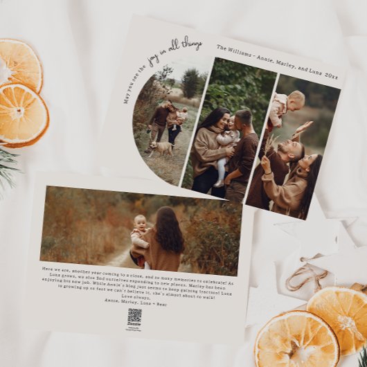 Moderne Boho Arch Beige Joy In All Things 4 Foto Feestdagenkaart